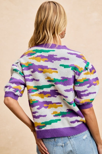 Mardi Gras Camo Sweater