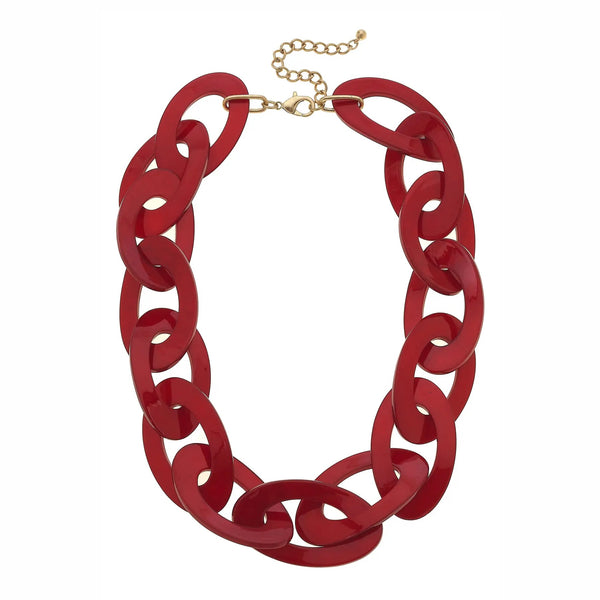 Cheryl Statement Resin Linked Chain Necklace - Burgundy