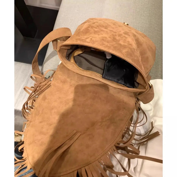 Vintage Camel Tassel Saddle Bag