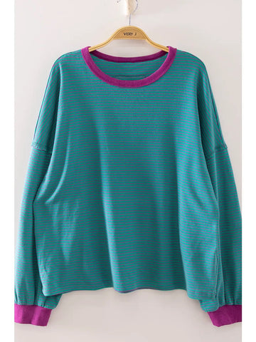 Vintage Stripe Contrast Trim Pullover - 4 Colors