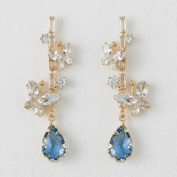 Vintage Blue Crystal Butterfly Dangle Earrings
