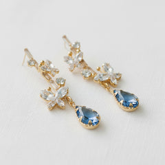 Vintage Blue Crystal Butterfly Dangle Earrings