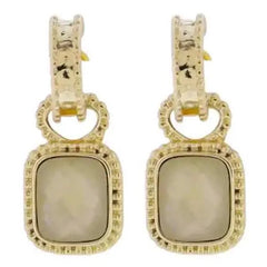 Gold Textured Huggie Earring with Ivory Crystal Square