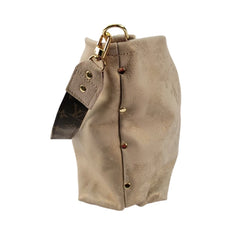 Sheila Shoulder Bag in Stone Leather | Upcycled Lv