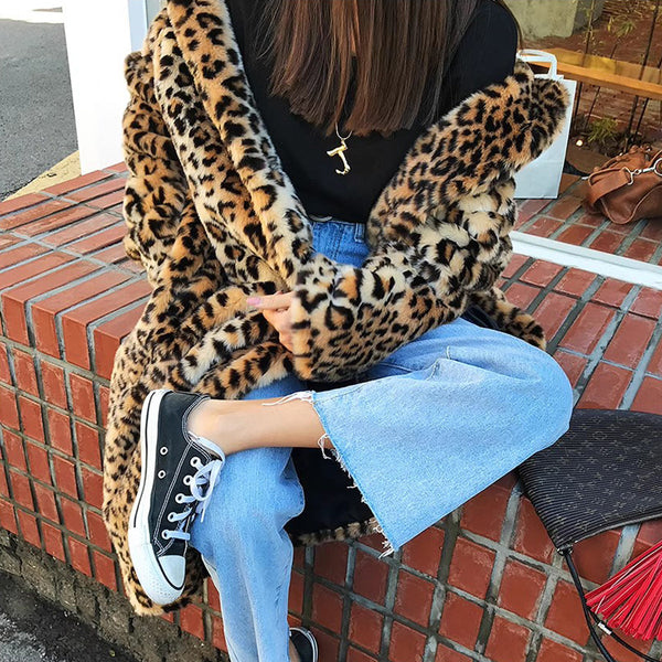 Contessa Leopard Pattern Faux Fur Long Coat