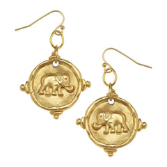 Elephant Intaglio Drop Earrings - Gold