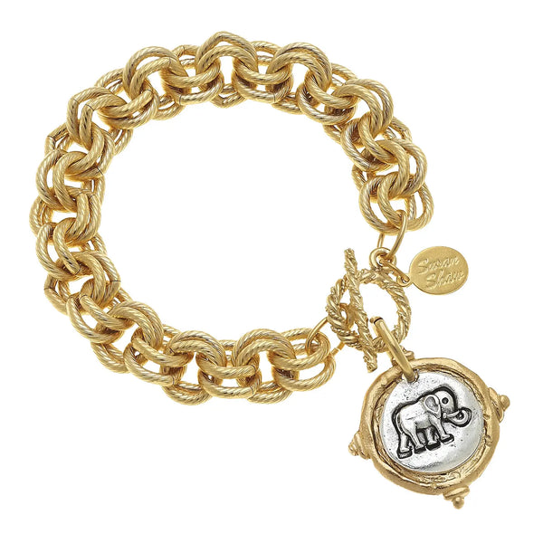 Gold and Silver Elephant Italian Intaglio Bracelet