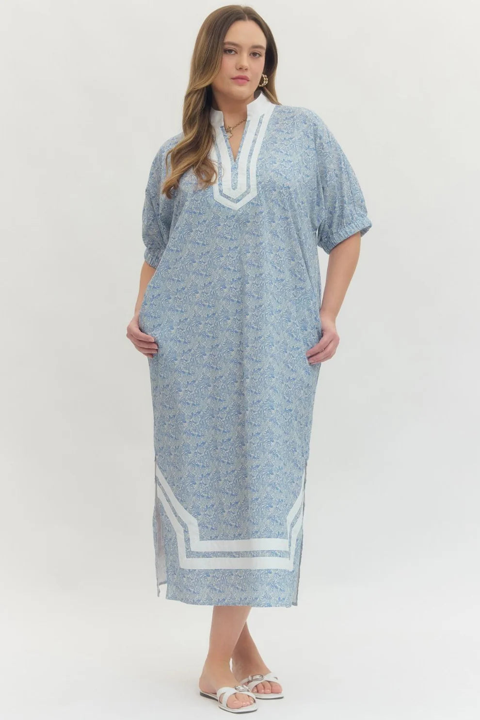 Entro Plus Size Blue Floral Midi Dress 1XL Entro Plus Size Blue Floral Midi Dress 1XL