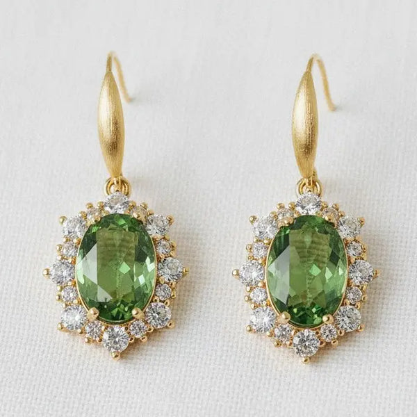 Regal Olive Green Gemstone Drop Earrings