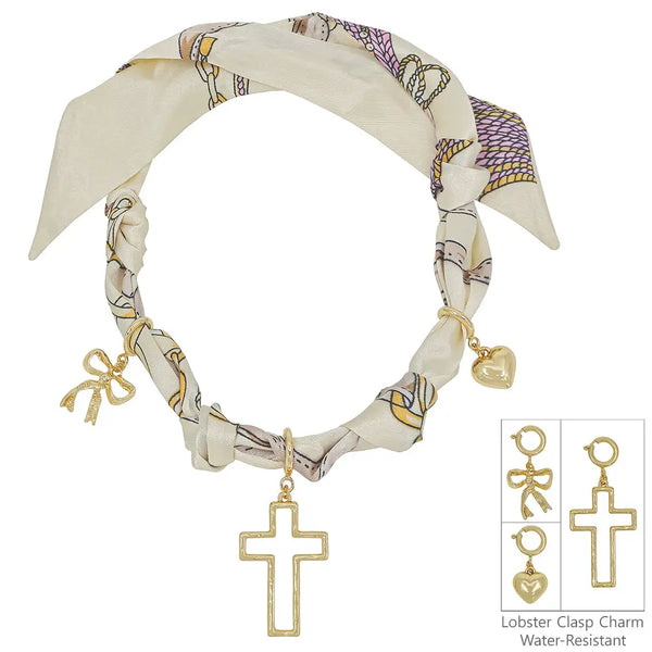 Cross, Heart, and Bow Scarf Necklaces - 2 Colors