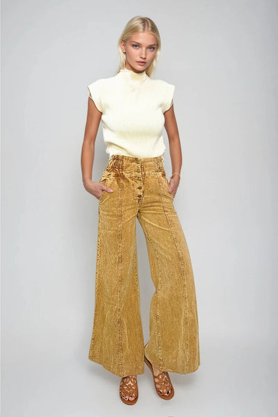 Distressed Corduroy Culotte Pants - 3 Colors