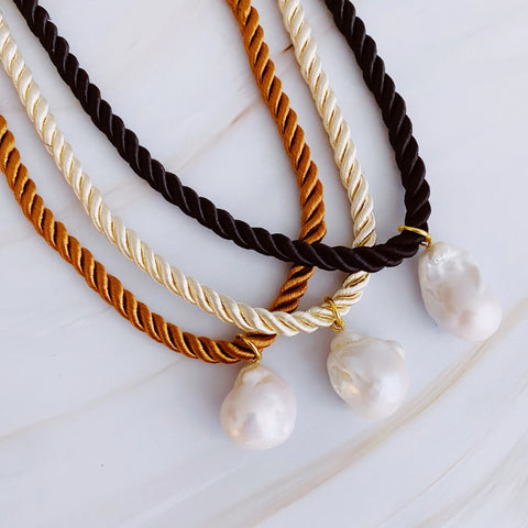 Satin Rope Baroque Pearl Necklace - 3 Colors