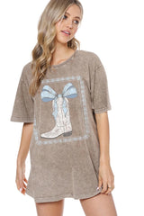 Oversized Boots & Bow T-Shirt