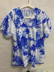 Classic  Blue Toile Top