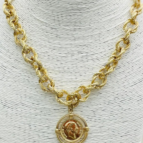 Twisted Link Coin Necklace