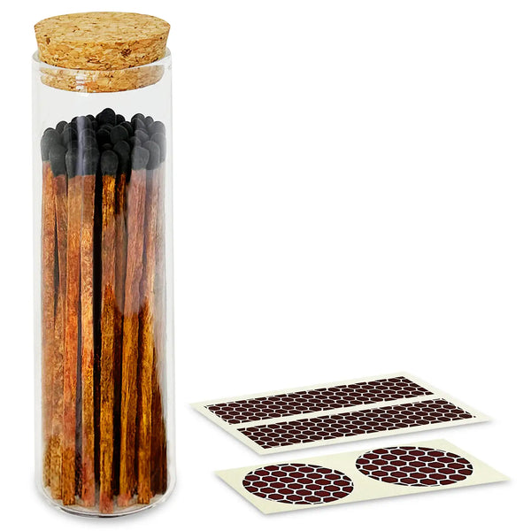 4" Cork Topped Black and Dark Wood Matches in Glass Jar