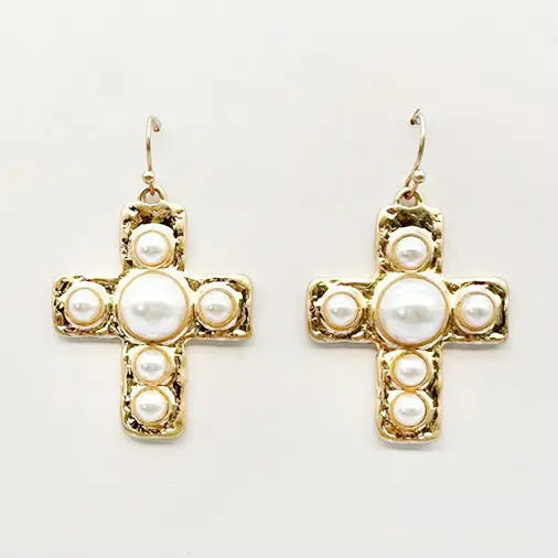 Fiona Pearl Cross Earrings