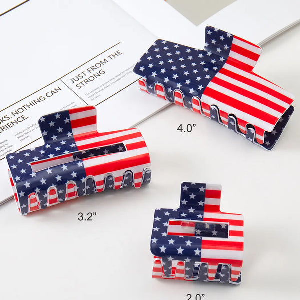 American Flag Hair Claw Clip Set