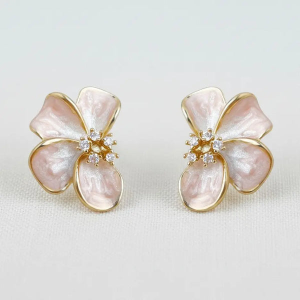 Floral Enamel Drop Earrings with Sparkling Accents