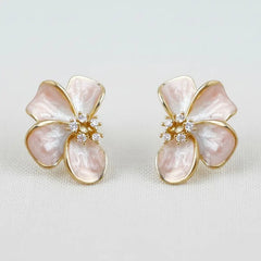 Floral Enamel Drop Earrings with Sparkling Accents