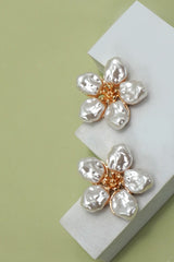 Vintage Bold Pearl Flower Stud Earrings