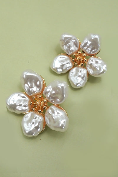 Vintage Bold Pearl Flower Stud Earrings