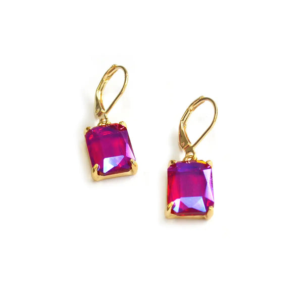 Square Glass Beads Dangle Lever Back Drop Earrings - 7 Colors
