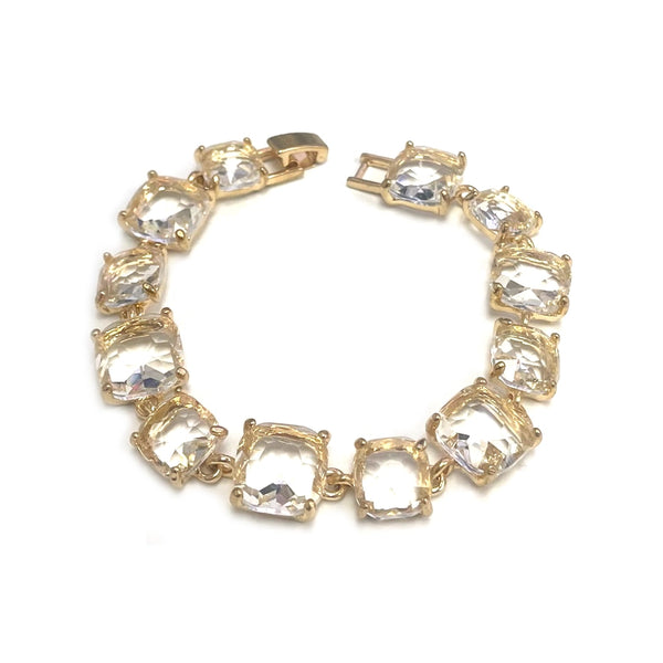Cushion Cut Glass Crystal Linked Station Bracelet - 3 Colors