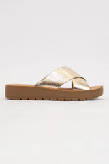 Lucy Gold Cross Strap Slide