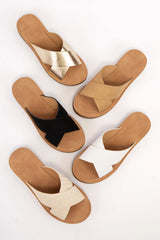 Lucy Gold Cross Strap Slide