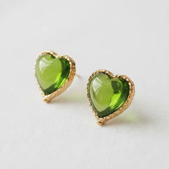 Heart-Shaped Gemstone Drop Earrings