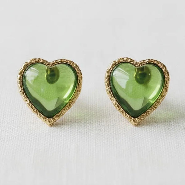 Heart-Shaped Gemstone Drop Earrings