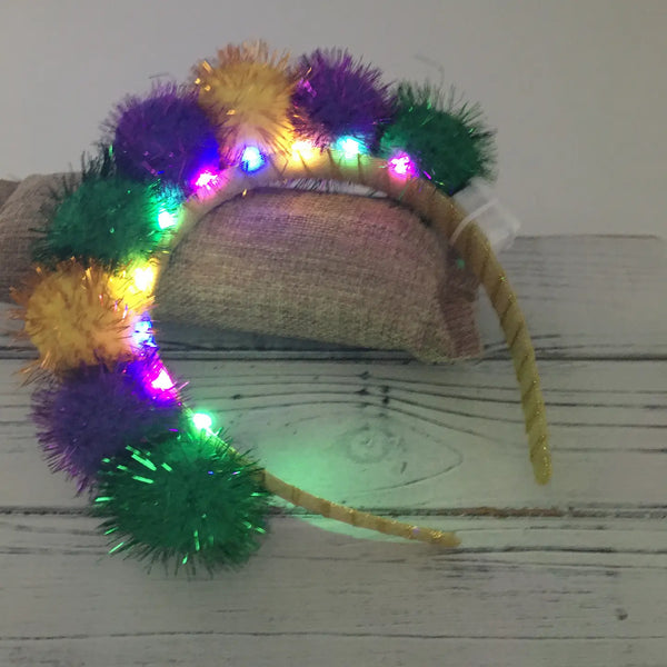 Mardi Gras Light Up Pompom Headband