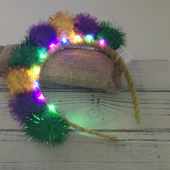 Mardi Gras Light Up Pompom Headband
