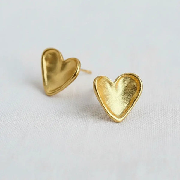Vintage Matte Gold Heart Stud Earrings