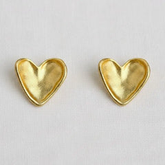 Vintage Matte Gold Heart Stud Earrings