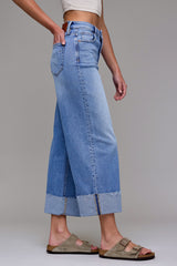 Hidden Medium Light Stretch Cuffed High Rise Wide Leg