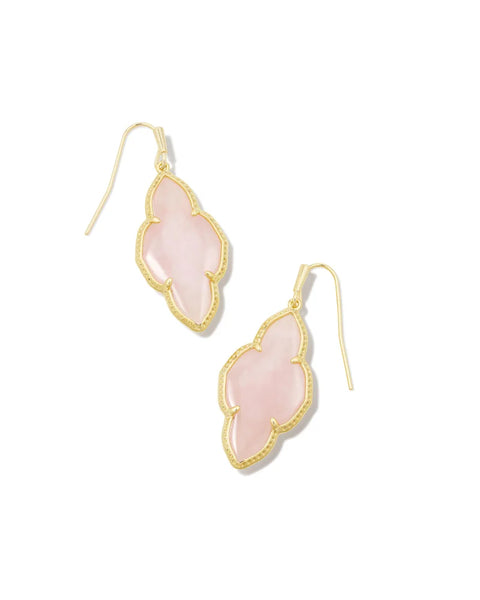 Kendra Scott Abbie Gold Drop Earrings in Rose Quartz