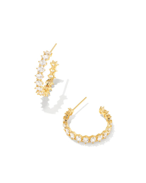Kendra Scott Cailin Gold Crystal Hoop Earrings in White CZ