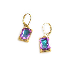 Square Glass Beads Dangle Lever Back Drop Earrings - 7 Colors