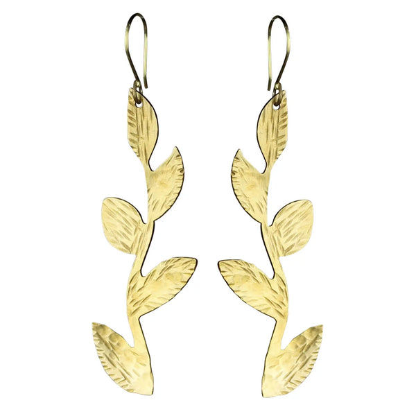 Liza Earring, Brass - Branch with Leaves