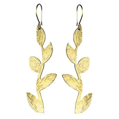 Liza Earring, Brass - Branch with Leaves