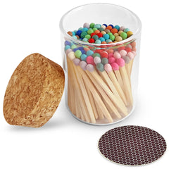 Cork Topped Multi-colored Matches in Glass Jar
