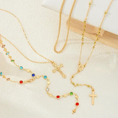 Boho Y Multi Stone Cross Lariat Layer Necklace Set