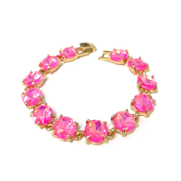 Neon Round Cushion Cut Crystal Glass Linked Bracelet - Neon Pink