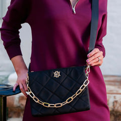 Ariana Crossbody Purse - Black Quilted Nylon