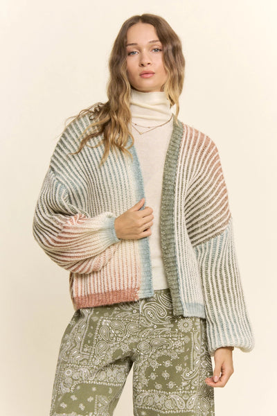 Rainbow Ombre Ribbed Knit Open Cardigan