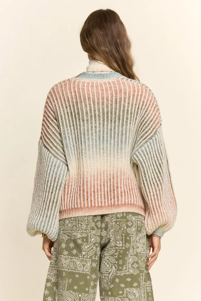 Rainbow Ombre Ribbed Knit Open Cardigan