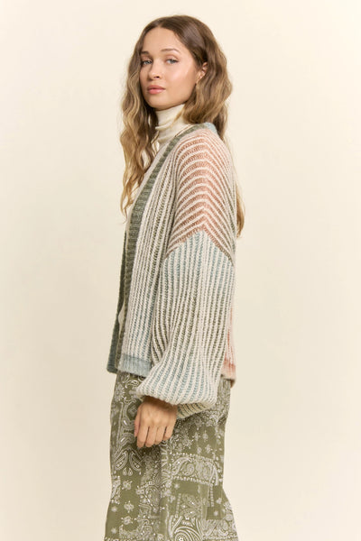 Rainbow Ombre Ribbed Knit Open Cardigan
