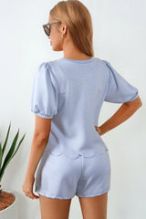 Pearl Scallop Puff Sleeve Top and Skort Set